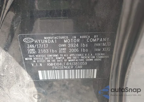 2017 Hyundai Elantra Se z USA, uszkodzony, nr VIN KMHD84LF4HU381059